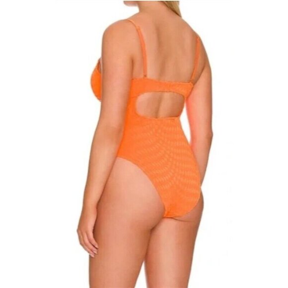 NWT Good American 7 XXXXL Jacquard Show Off 1Pc Orange Cream Swimsuit 119057 - Picture 2 of 2